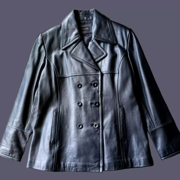 Guess Black Genuine Leather Double Breasted Jacket - Picture 3 of 16